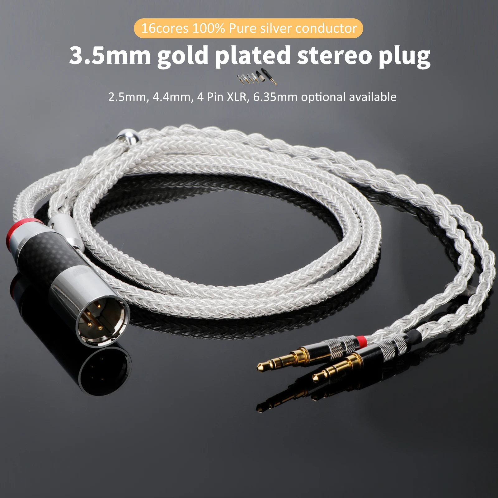 16Cores Pure Silver HiFi Audio Upgrade Earphone Cable XLR/4.4/2.5/6.35mm for Hifiman Sundara Ananda HE4XX HE560 HE-350 HE1000se