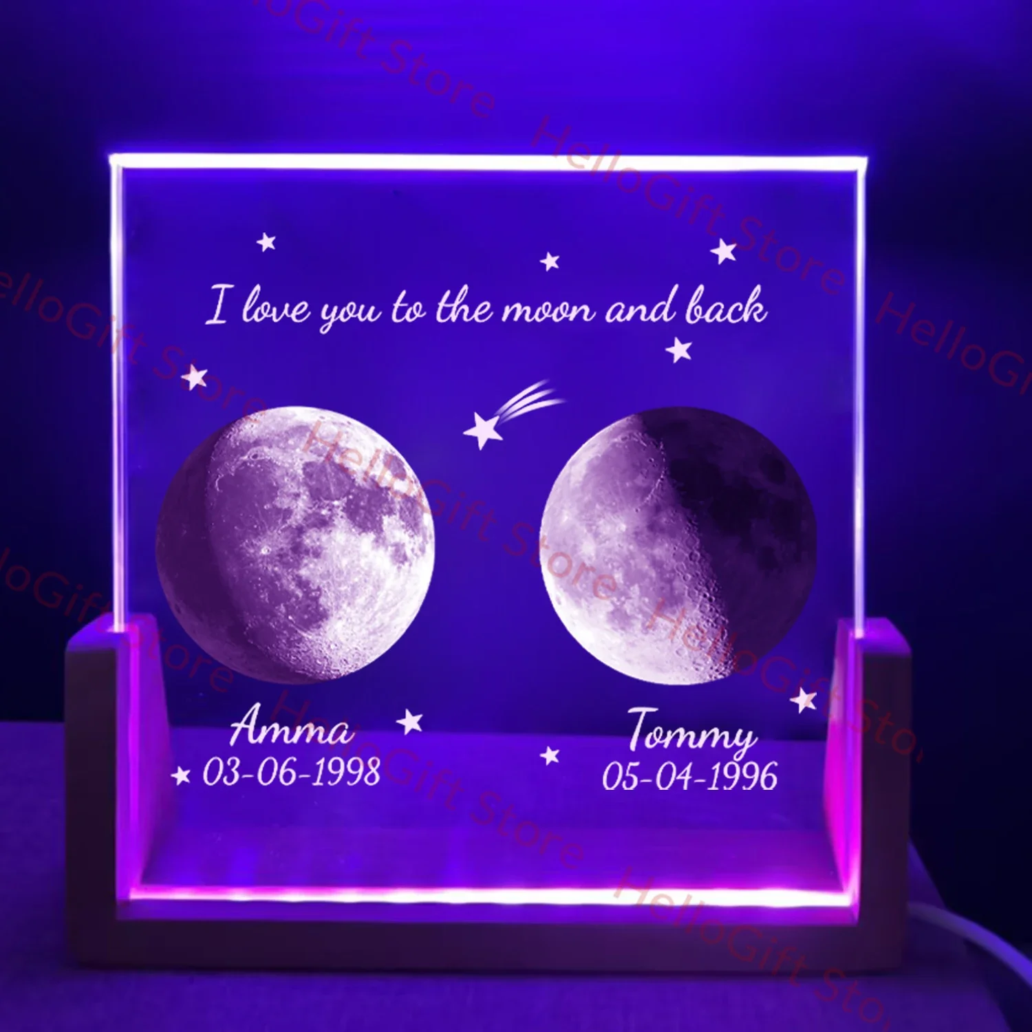 Romantic Customized Moon Lamp Crystal Personalized Engraving Night Light for Couple Family Bedroom Home Decor Gift