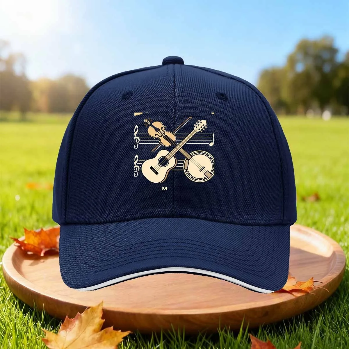 Fiddle Banjo Music Notes Baseball Cap Vintage Adjustable Outdoor Sports Hat
