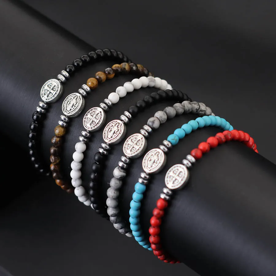 New Fashion 4mm Beaded Bracelet For Men Vintage Cross Braclet Meditation Yoga Jewelry Rice Beads Hematite Stone Healing Braslet