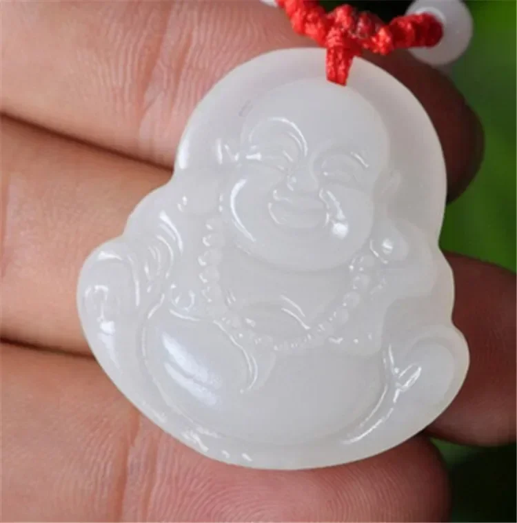 Natural White Jade Big belly Buddha Pendant Jadeite Necklace Charm Jewellery Fashion Accessories Hand-Carved Luck Amulet Gifts