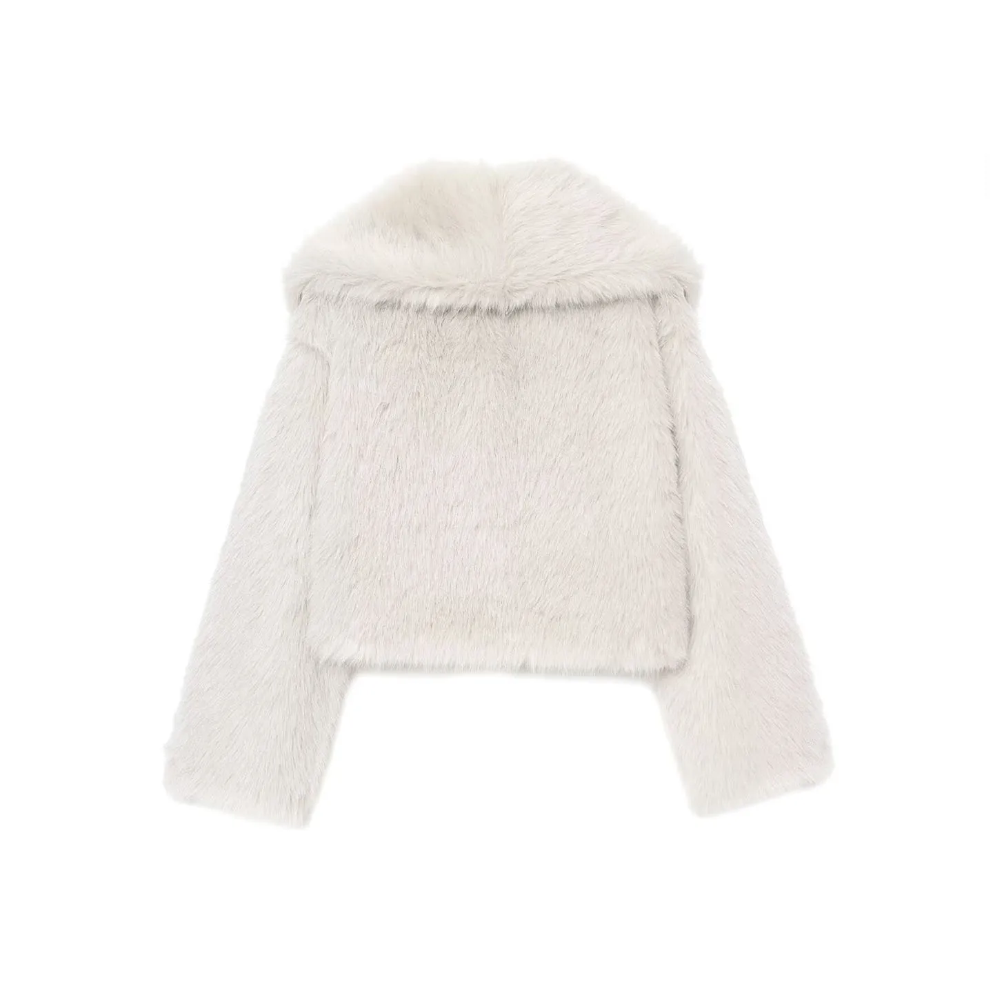 سترة قصيرة نسائية من زاداتا بياقة كلاسيكية وأكمام طويلة بتأثير الفرو الصناعي، مقاس قياسي، مصنوعة من مواد أخرى، ملابس خارجية ل...