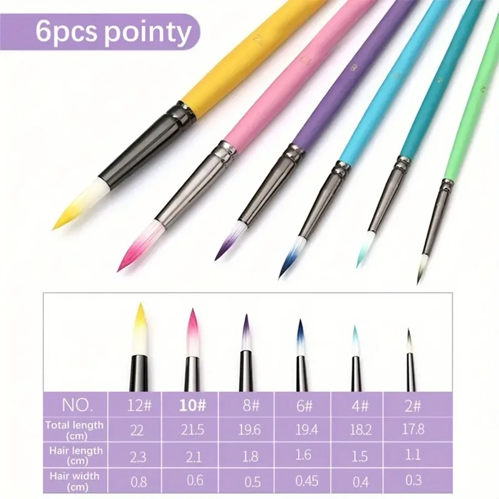 

6Pcs Watercolor Paint Brushes Set Long Handle Watercolor Brushes (Round Head)