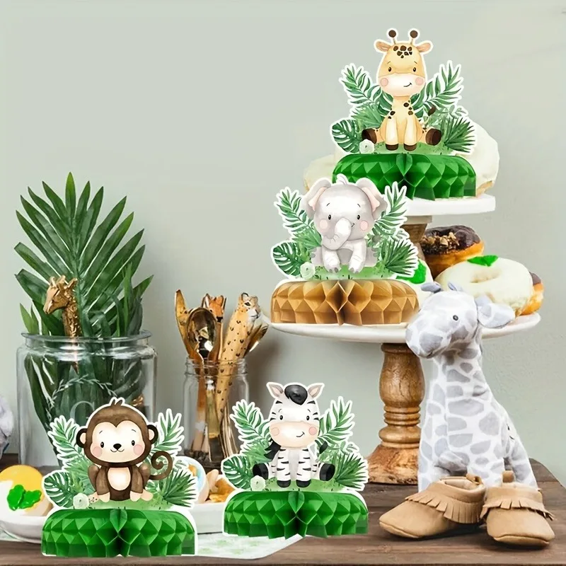 Dschungel-Safari Tier-Waben-Tischdekoration, Aquarell-Babytiere Tischdeko für Safari-Themen Babyparty Geburtstagsfeier – Detail 6