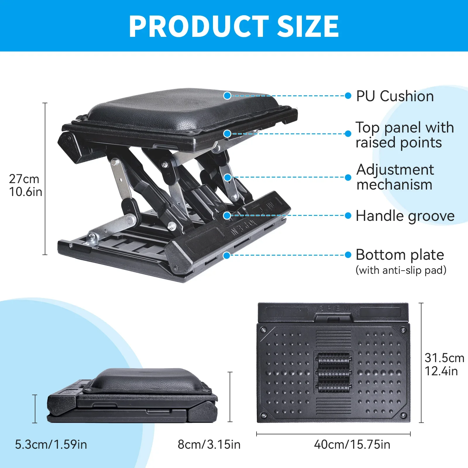 Scalebeard Under Desk Foot Rest at Work Height Adjustable Infinite Angle Ergonomic Foldable Footrest for Office Gaming