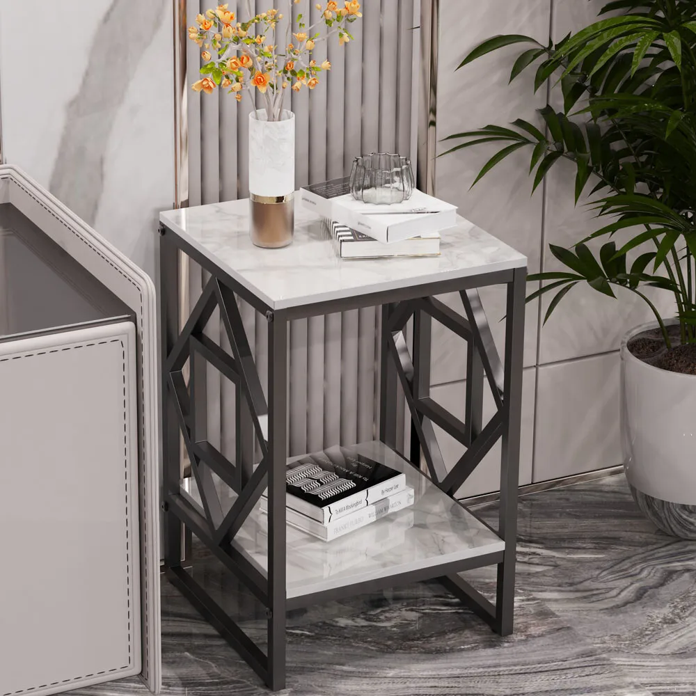 

Прикроватный столик из спеченного камня, 2-уровневый, квадратный, с черной рамой, для дивана или кровати