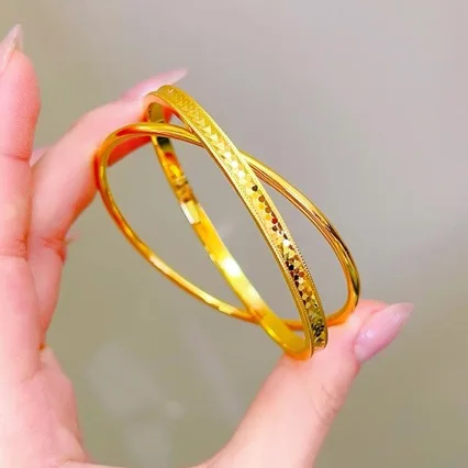 AU999 24K Gold Double - Ring Bracelet | Hollow - carved diamond - set rings, rotatable, easy clasp, sparkling & stylish