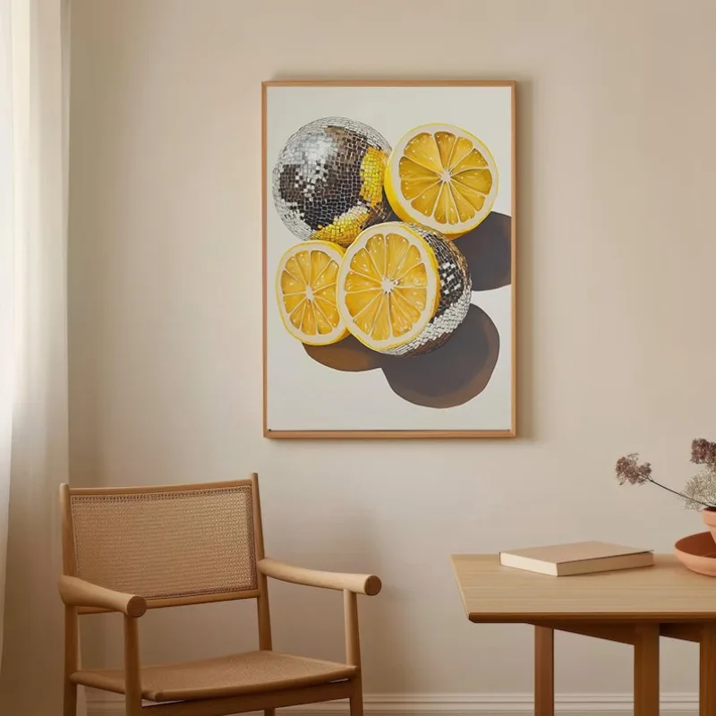 Retro Fruit Disco Ball Poster Funky Lemon  Apple Strawberry Cherry Avocado Canvas Painting Trendy Wall Art Kitchen Home Decor