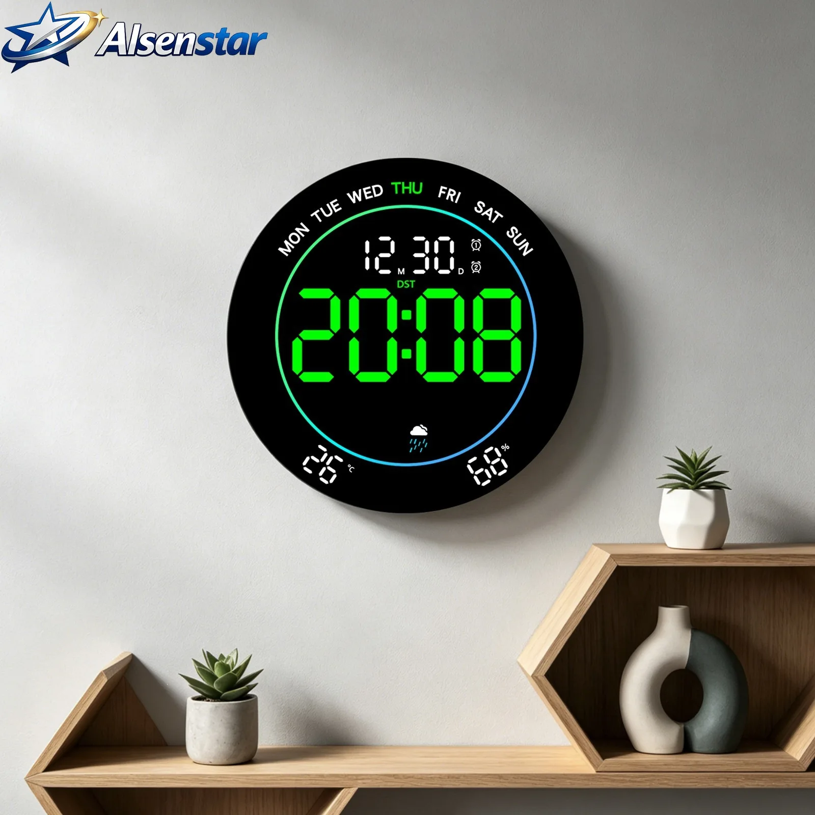 New Creative Multifunctional Weather Forecast LED Wall Clock Large Screen Atmosphere Clock for Living Room Home Decor