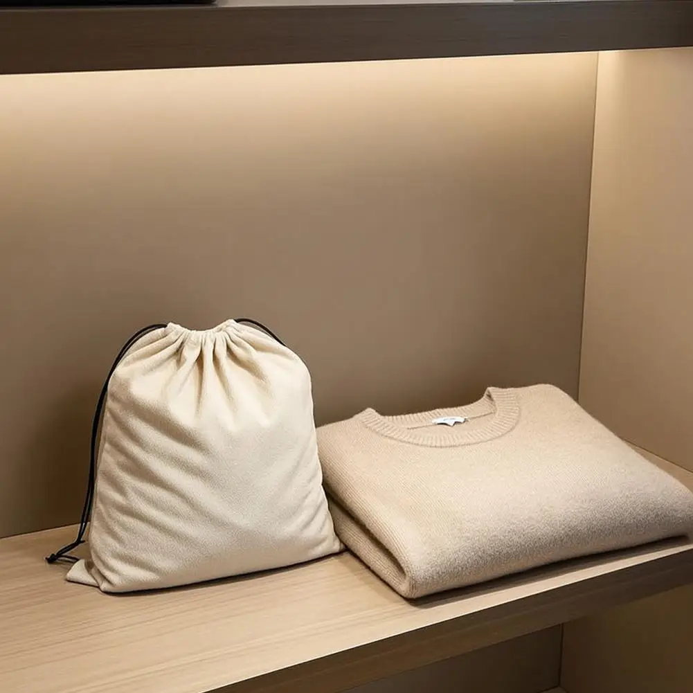 Foldable Travel Storage Bags Flannel Dust Cover Bag Breathable Drawstring Storage Organizer Foldable for Handbags for Drawer
