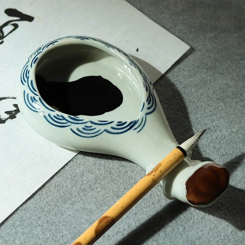 Ceramic Calligraphy Ink Tray Pen Holder Multifunctional Writing Brush Penholder Inkstone Brush Holder Calligraphy Supplies