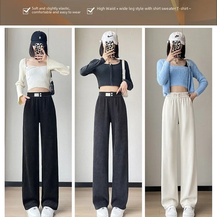 Creamy White High-waisted Bell Bottoms Women's Casual Straight-leg Pants For Autumn/winter Season Petite Size