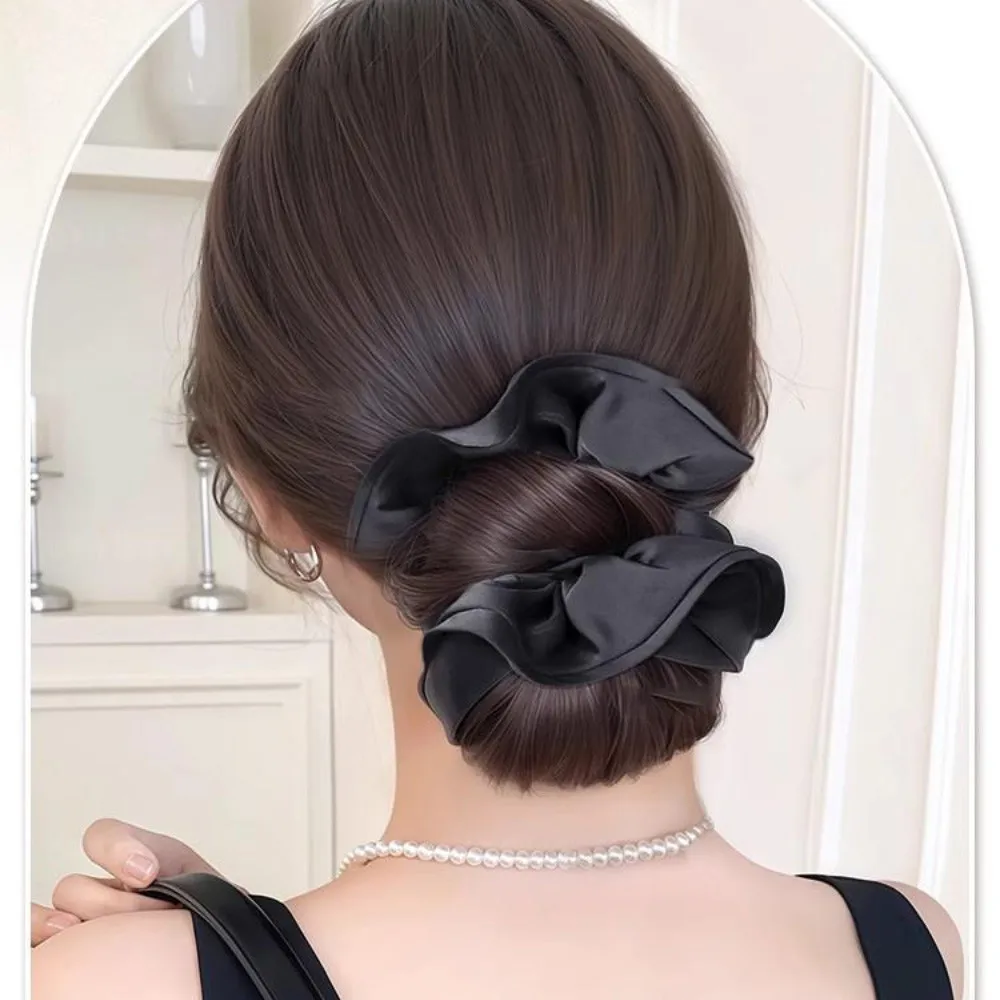 Parrucca sintetica per capelli con intestino crasso nero, parrucca con testa di panino, accessori per capelli con parrucca con testa di bocciolo di fiore da donna alla moda ed elegante