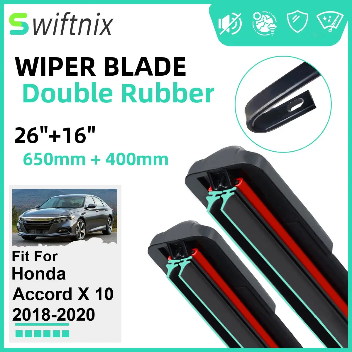 

Двойные резиновые автомобильные щетки стеклоочистителя для Honda Accord X 10 2018-2020, переднее ветровое стекло, резиновые автомобильные аксессуары 2018 2019 2020