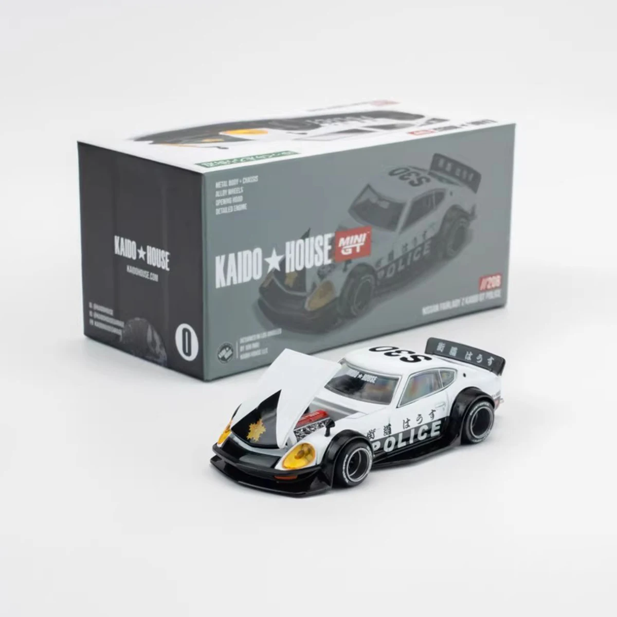 In Stock KHMG 208 1:64 Nissan Fairlady Z Kaido GT Police Openable Hood Diecast Car Model Kaido House MINIGT