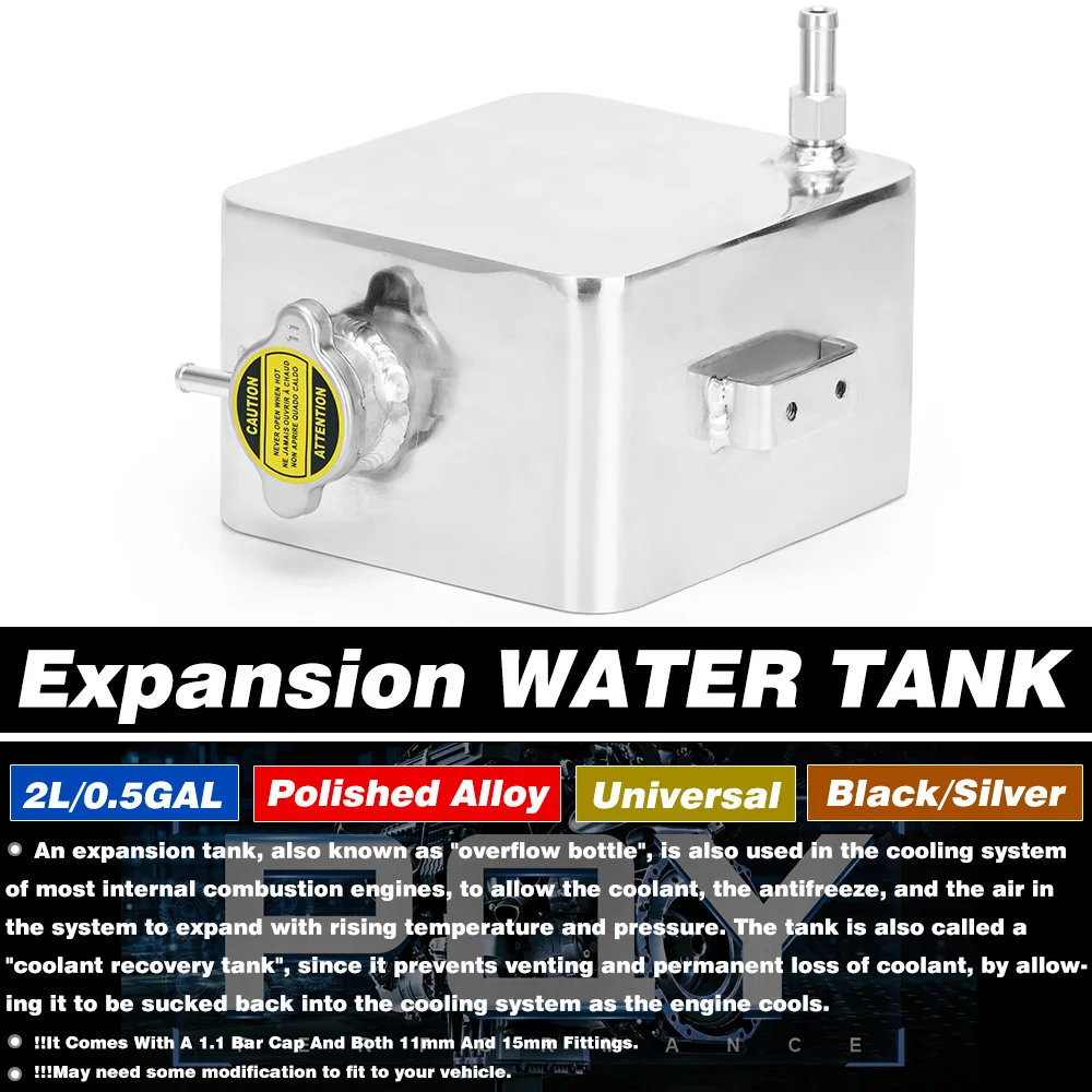 2L Litre Polished Alloy Header Expansion Water Tank & Cap WATER HEADER TANK Coolant Overflow Tank Reservoir Kit HT-TK24