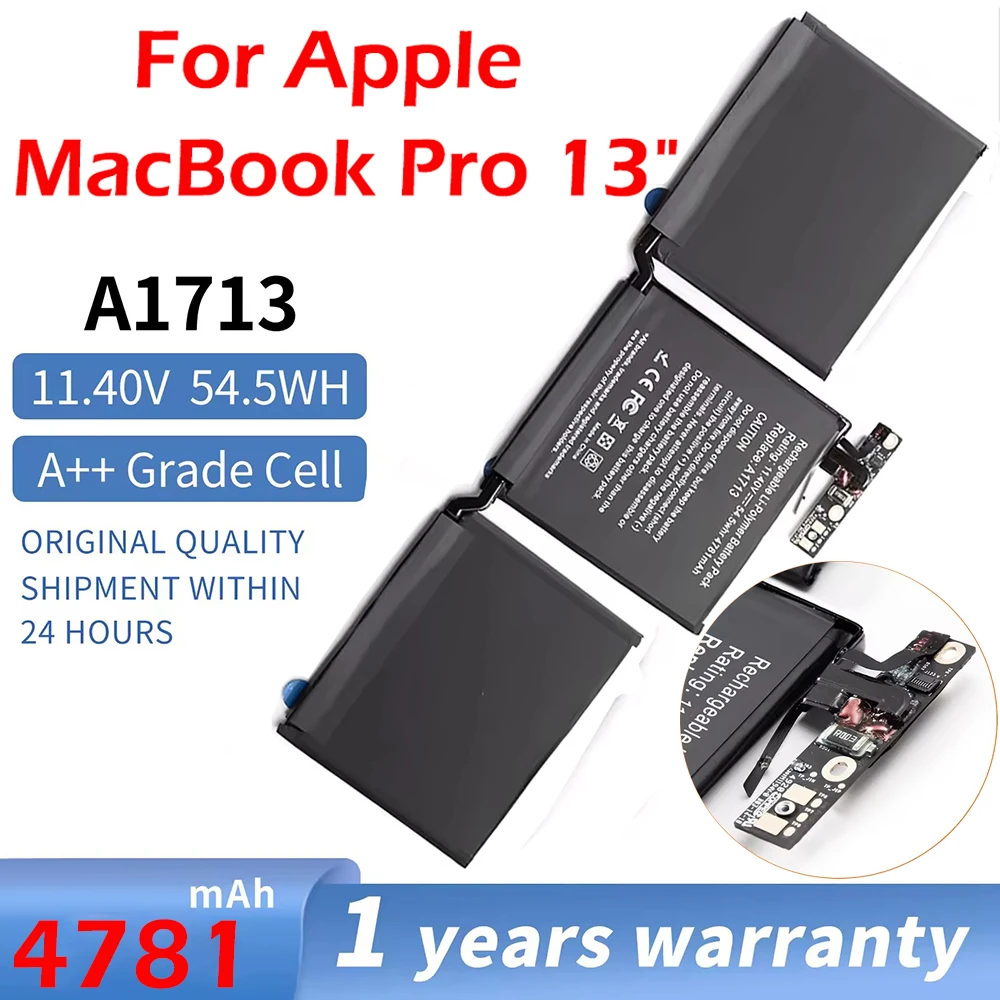 Аккумулятор A1713 для Apple MacBook Pro 13 дюймов A1708 2016 2017 EMC 2978 3164 020-00946 MLL42LL Аккумуляторы 11,4 В 54,5 Втч 4781 мАч Аккумулятор A1713 для Apple MacBook Pro 13 дюймов A1708 2016 2017 EMC 2978 3164 020-00946 MLL42LL Аккумуляторы 11,4 В 54,5 Втч 4781 мАч