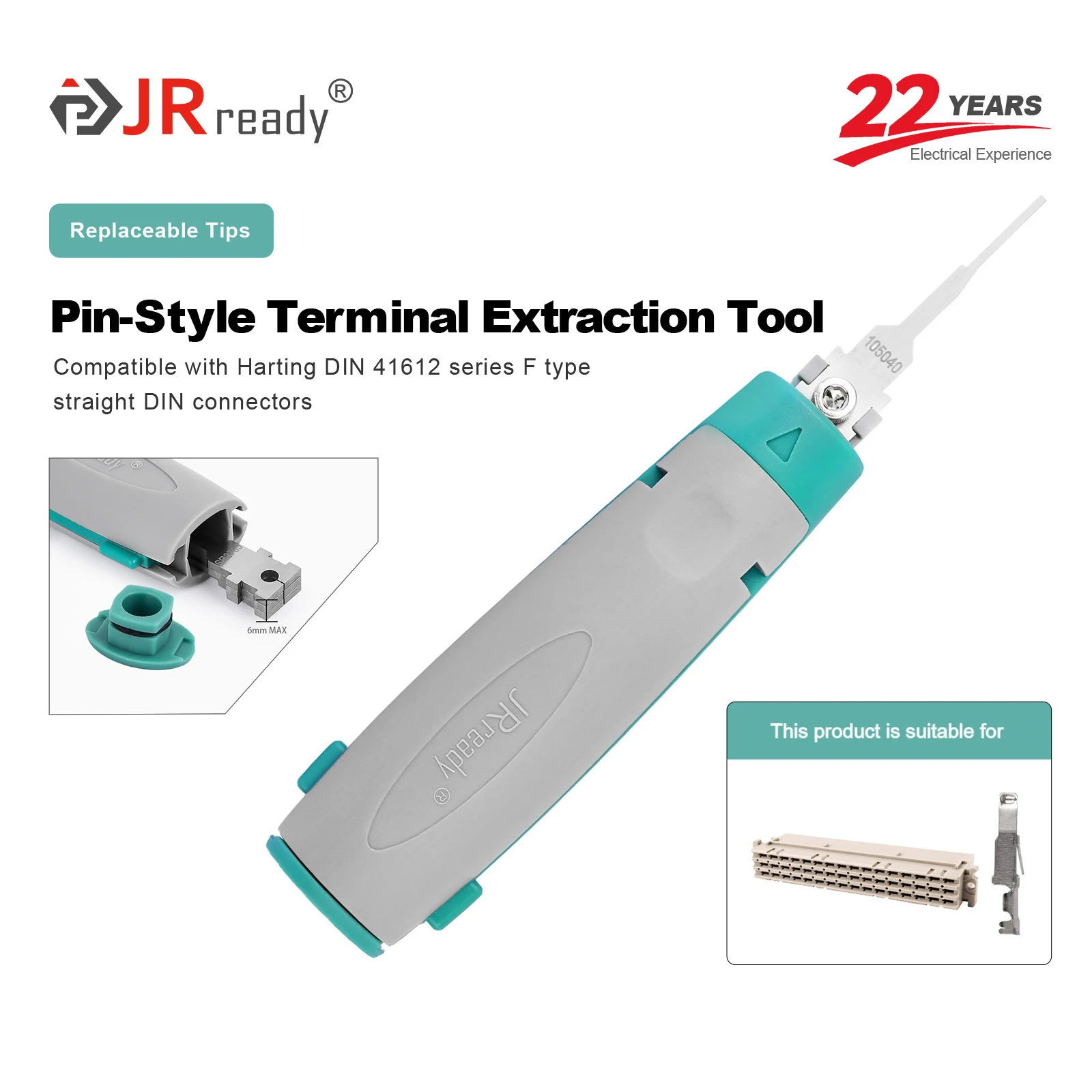 JRready JRconDRK-N105040 Einzelstift-Extraktionswerkzeug für DIN 41612 Serie F Demontagewerkzeuge