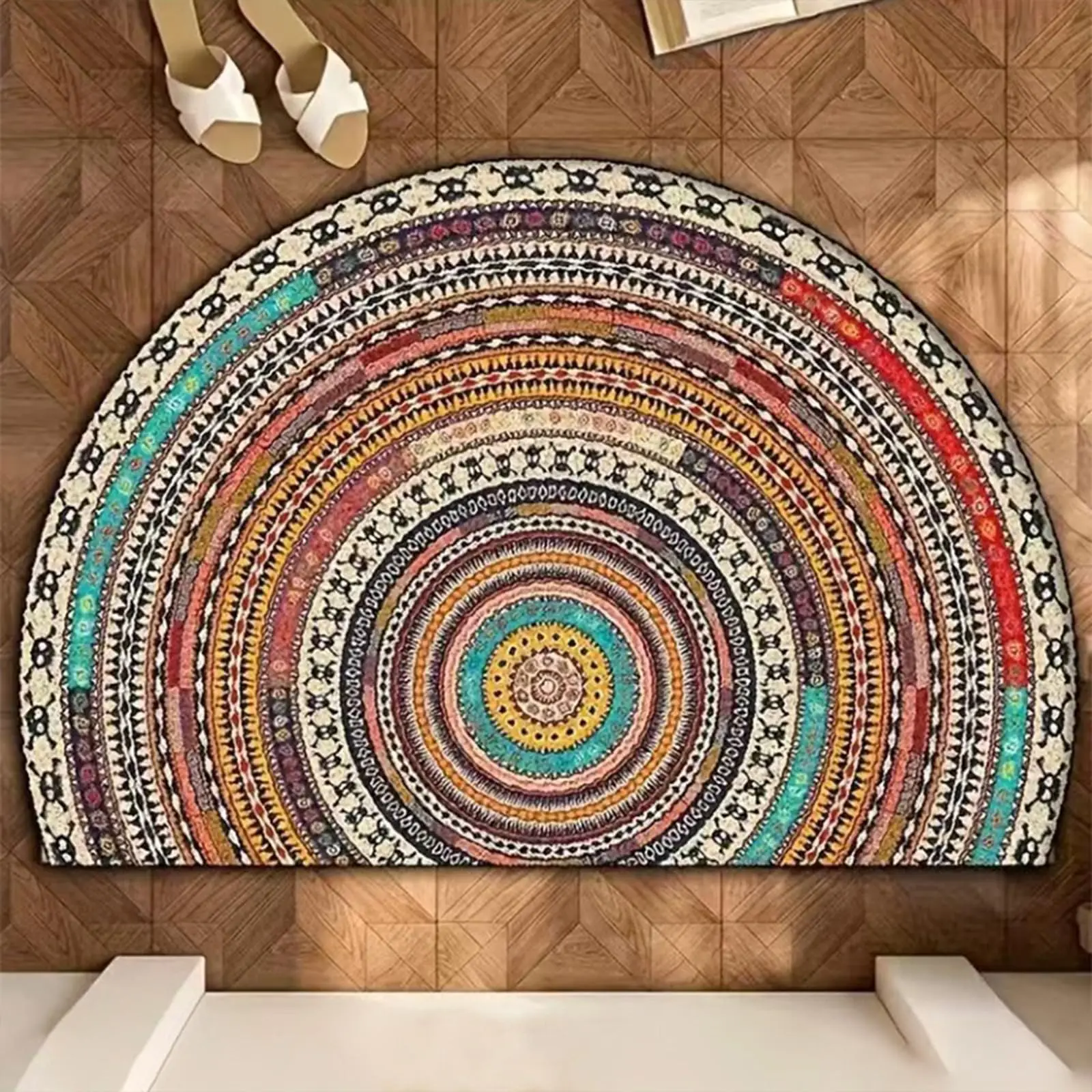 VIKAMA Boho Style Semicircular Door Mat Non Slip Soft Floor Carpet Sem Circle Welcome Rug Mandala Washable Decorative Mats