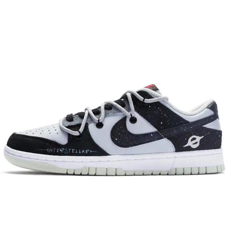 

[Custom Men's Star Black and Grey]Nike Dunk Retro Low Top Skateboard Shoes Men's Black Gray