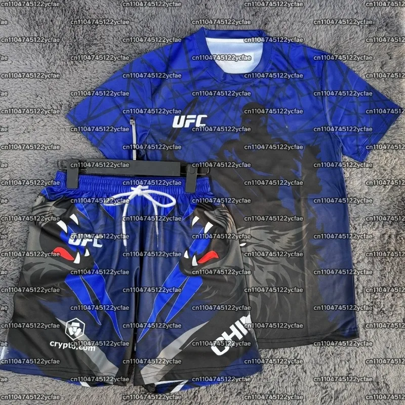 

Khamzat Chimaev UFC MMA Боксерская боевая футболка шорты 2025 мужская дышащая быстросохнущая толстовка борцовский комплект впитывающий пот