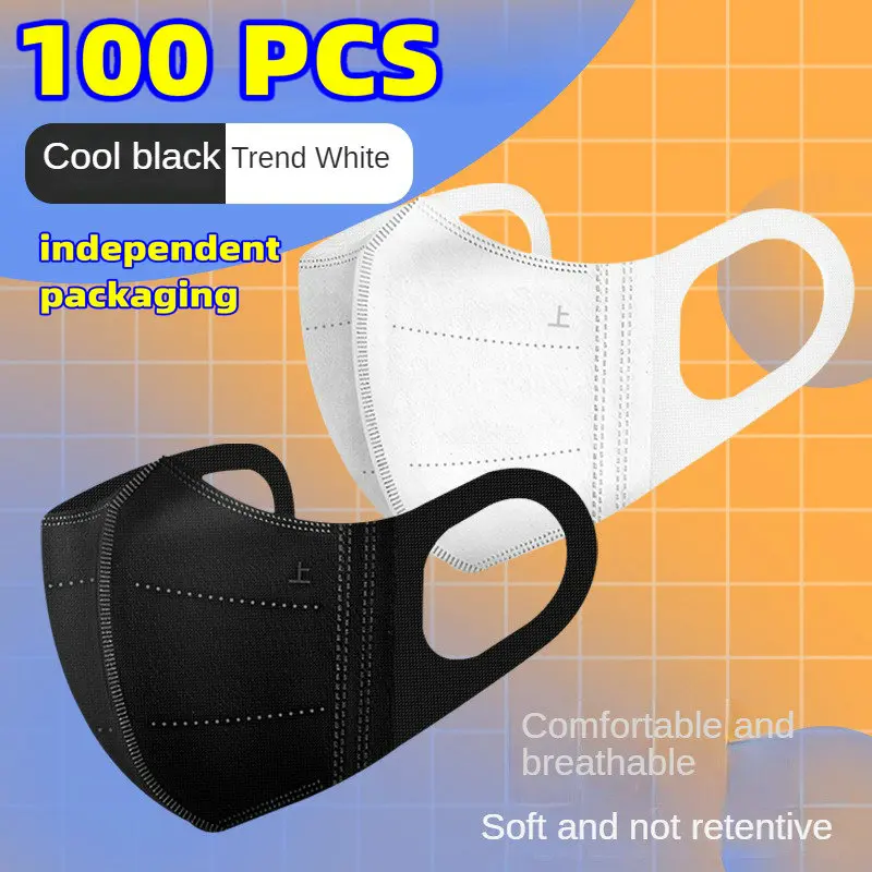 3D three-dimensional face masks with three-layer thin breathable independent packaging mascarillas adult black and white color