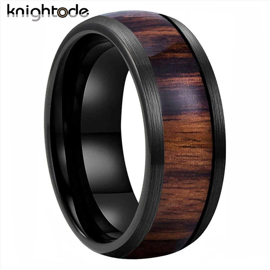 8mm Black Tungsten Carbide Rings Dark Rosewood Inlay For Men Women Wedding Band Dome Brushed Comfort Fit