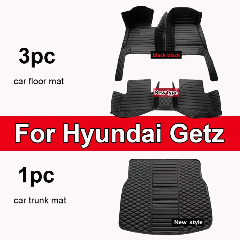 Car Floor Mats For Hyundai Getz Prime Click Inokom TB 2002~2011 Rugs Luxury Mat Protective Pad Leather Carpets Car Accessories