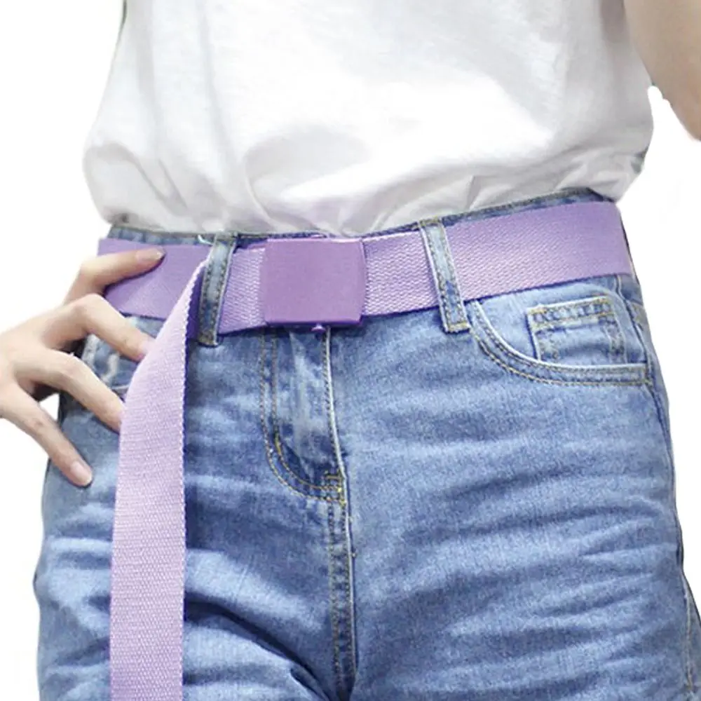 Metal Alloy Buckle Women Nylon Belt Wide Side Pure Color Jeans Decoration Pants Decor All-match Man's Waist Belt Students