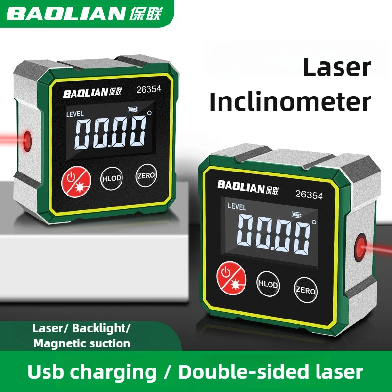 BAOLIAN Laser Digital Protractor Angle Measure Inclinometer 3 in 1 Laser Magnetic Level Box Type-C Charging Angle Meter for Home