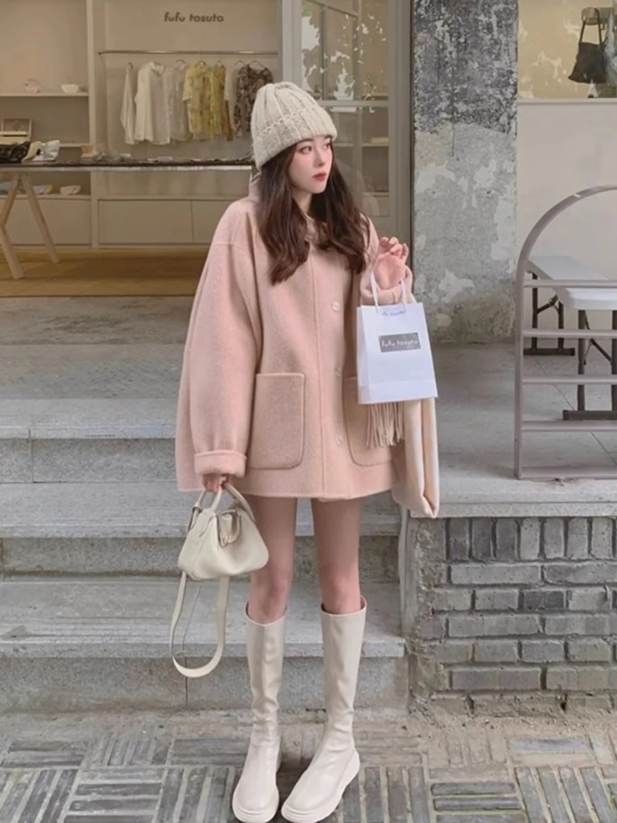 

Розовое шерстяное пальто женское Faion Small Fraance Sle Ele женская верхняя одежда осень-зима Новое поступление корейская версия для поездок на работу