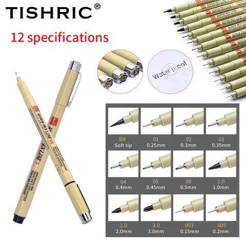 TISHRIC Micron Waterproof Marker Pen Drawing Liners Art Markers Pigment Sketching Markers Pen lot 003 005 01 02 03 04 05 Brush