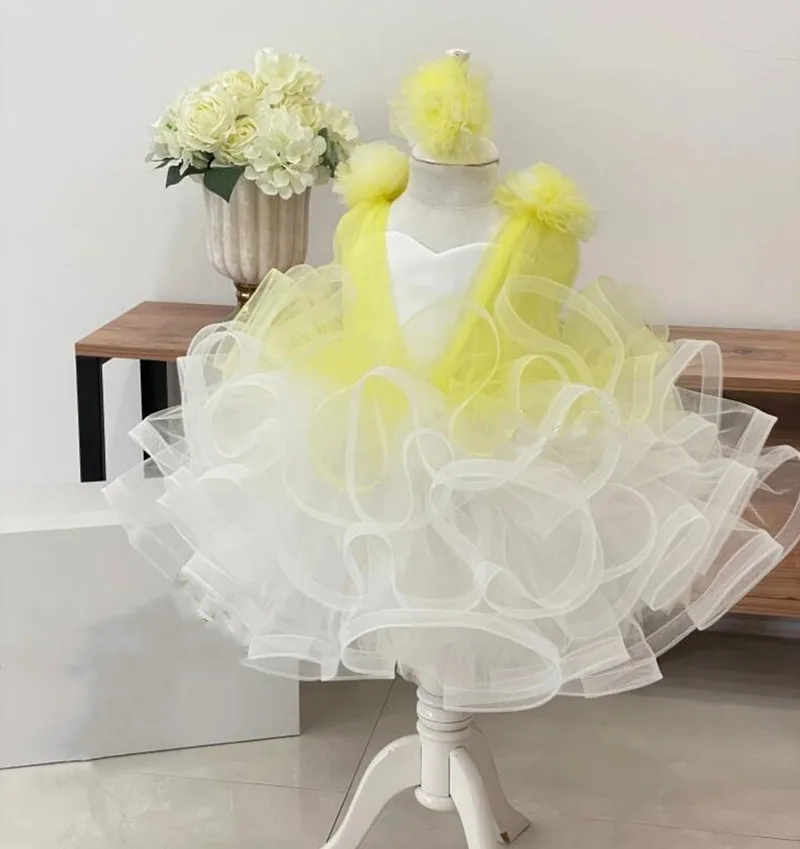 Puffy Baby Girl Dresses 2023 New Kids Birthday Dress Tiered Organza Princess New Year Christmas Gown