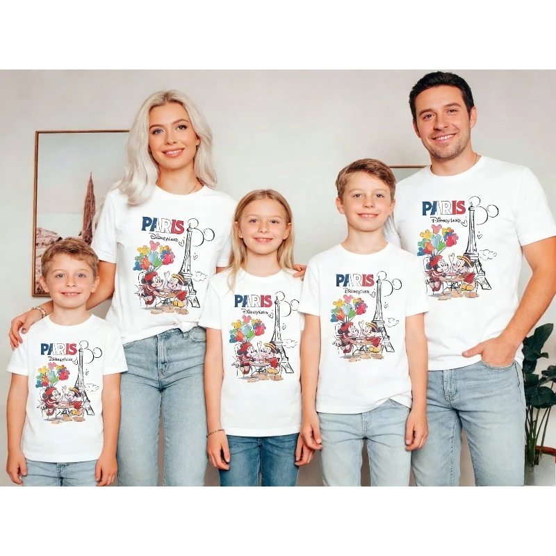 Camiseta retrô da Disney Familia para mãe e filhos, camiseta retrô do Mickey Minnie Disneyland para pais e filhos, camiseta da Torre Eiffel Mickey Mouse