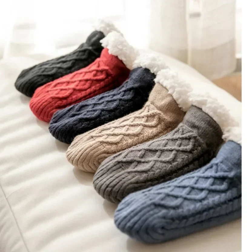 Warm Non Slip Socks Thermal Men Winter Short Cotton Thickened Family Sleep Soft Grip Plush Floor Slipper Sock Fluffy Women 2024