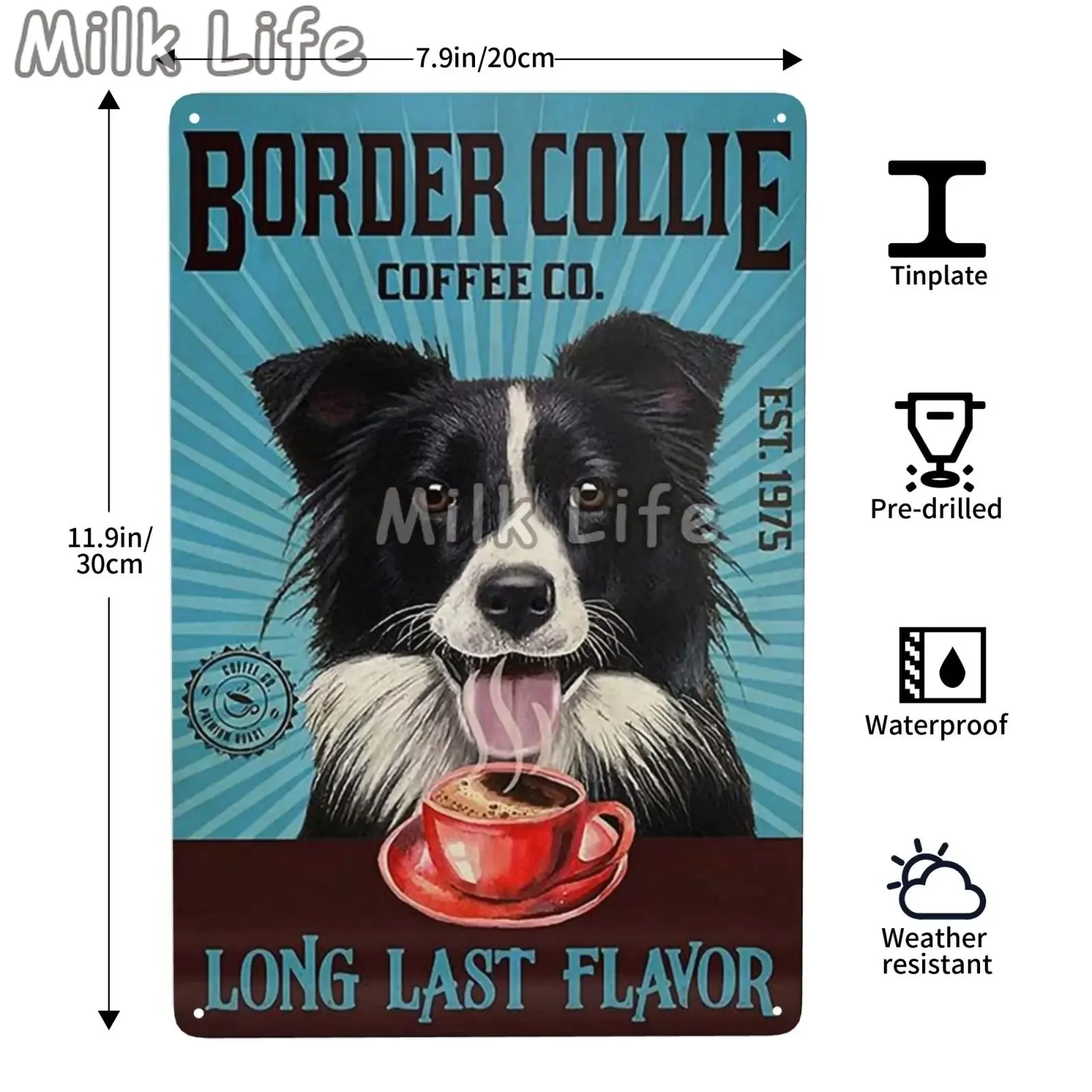 Metal Tin Sign Vintage Funny Border Collie Dog for Coffee Bathroom Toilet Pet Shop Home Sweet Home Sign Bedroom Art Wall Decor