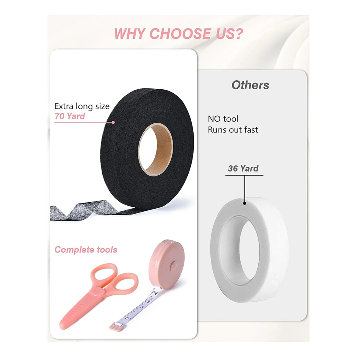 ABXK Hem Tape - 3/4 INCH X 70 Yards - No Sew Iron-on Hemming FabricTape Adhesive with Scissors&Tape Measure - for Clothes A