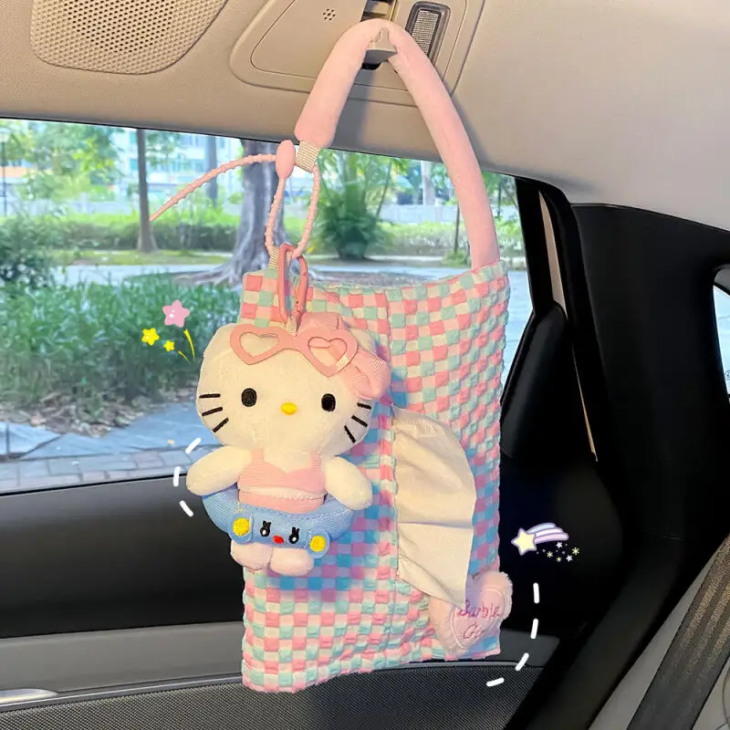 سانريو مرحبا كيتي صناديق أنسجة السيارة المتقدمة الإبداعية لطيف صندوق ورقي الكرتون سيارة الأنسجة حقيبة للحمل هدية الديكور الداخلي للسيارة #6