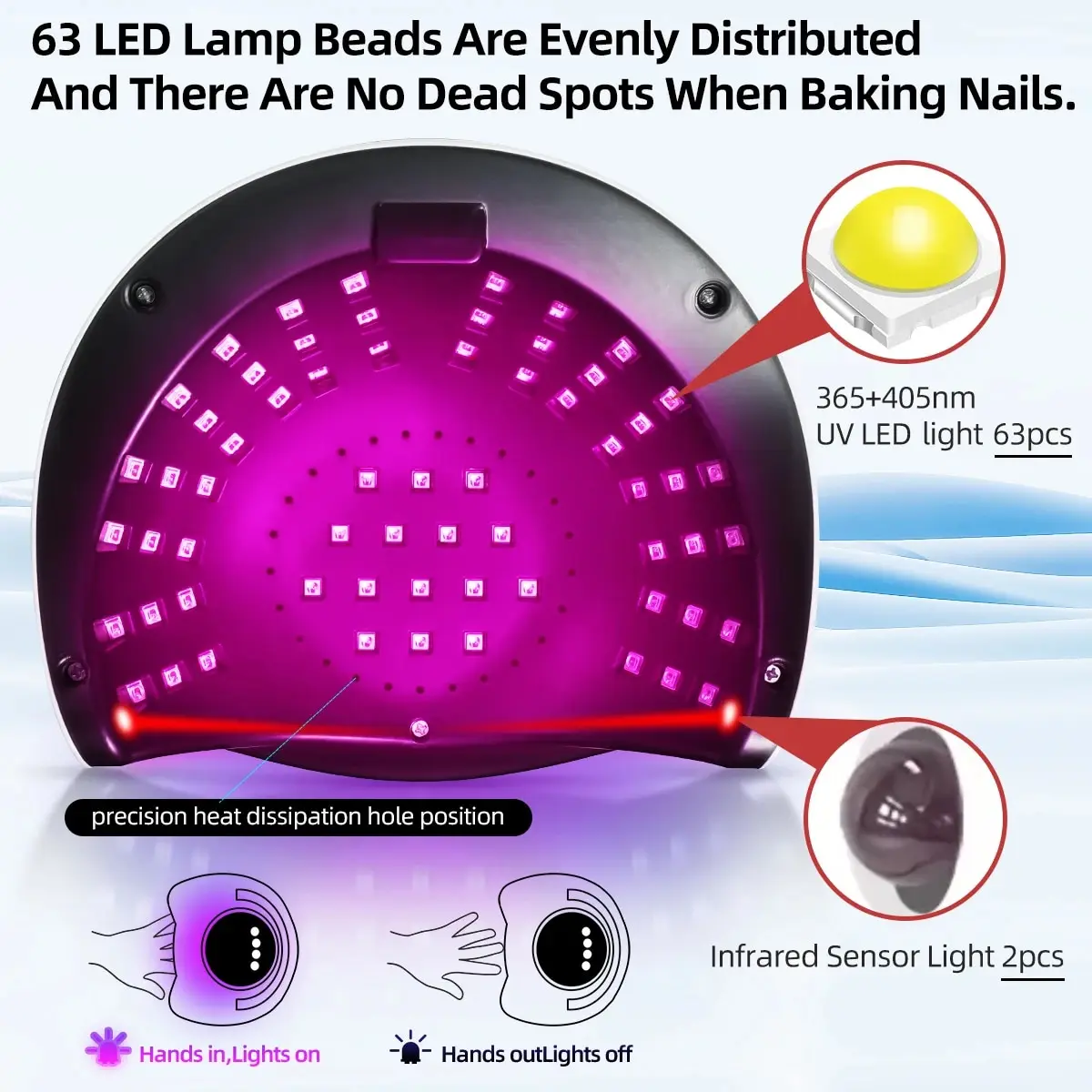 1pc 288w 63 Lamp Beads Dual Light Source Nail Lamp High Power UV Nail Dryer For All Nail Gel Polish, LED Phototherapy Light