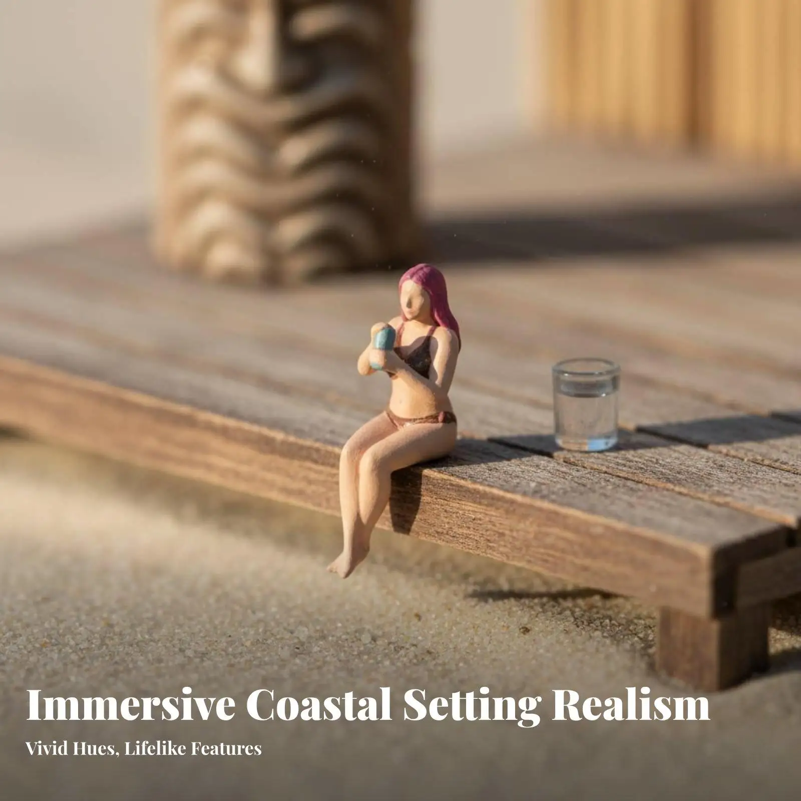 Realistic Resin Miniature Figure 1:64 Scale Vacation Girl Static Model Collectible Diorama Decoration for Poolside Scenes