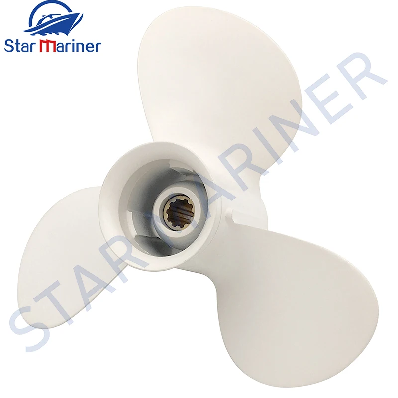 664-45945-00-EL 9 7/8x10 1/2 Propeller For Yamaha Outboard 20HP 30HP Aluminum Alloy White 3 Blades 10 Spline Tooth R Rotation