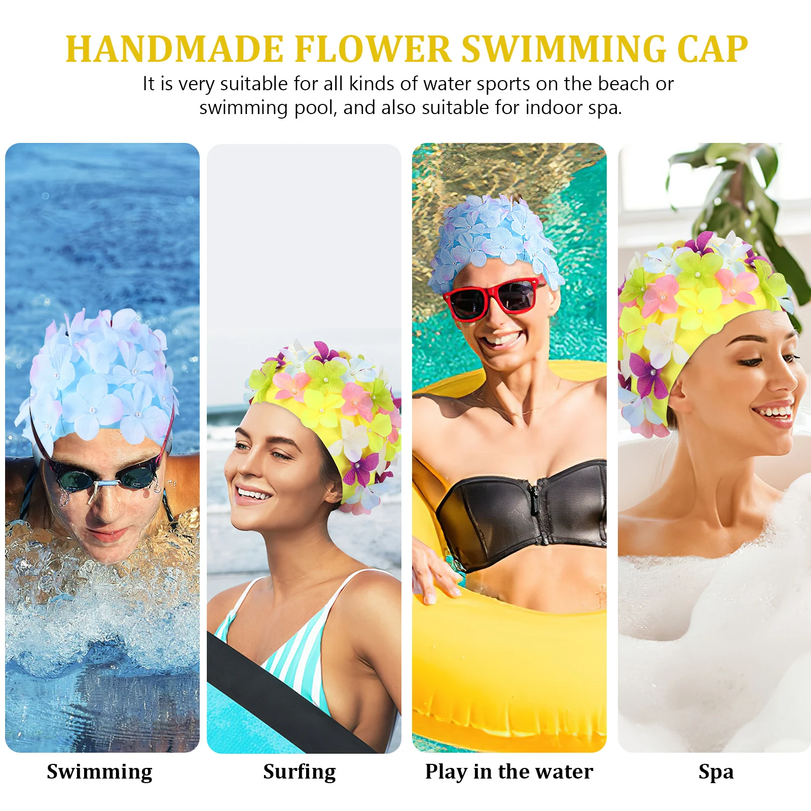 

2 pcs Three-Dimensional Flower Swimming Cap For Women Pool Bathing Hat Adult Non-Slip Stretchable Hair Protection Neoprene