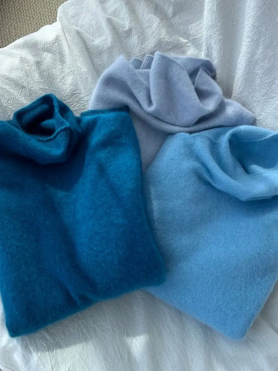 

Women's High Collar Royal Blue Knitted Sweater Thick Winter Outerwear Inner Match Super Beautiful Pure Color Commute Style