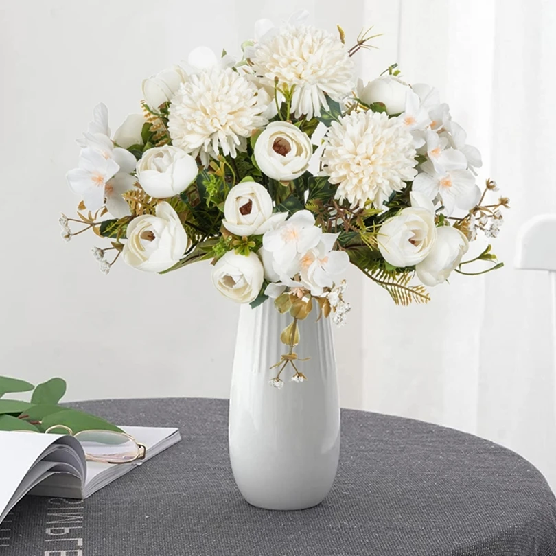 

6Pcs Artificial Flowers Hydrangea Buds Bouquets Diy Vase Room Home Decor Festival Party Garland Wedding Silk High Quality Plants