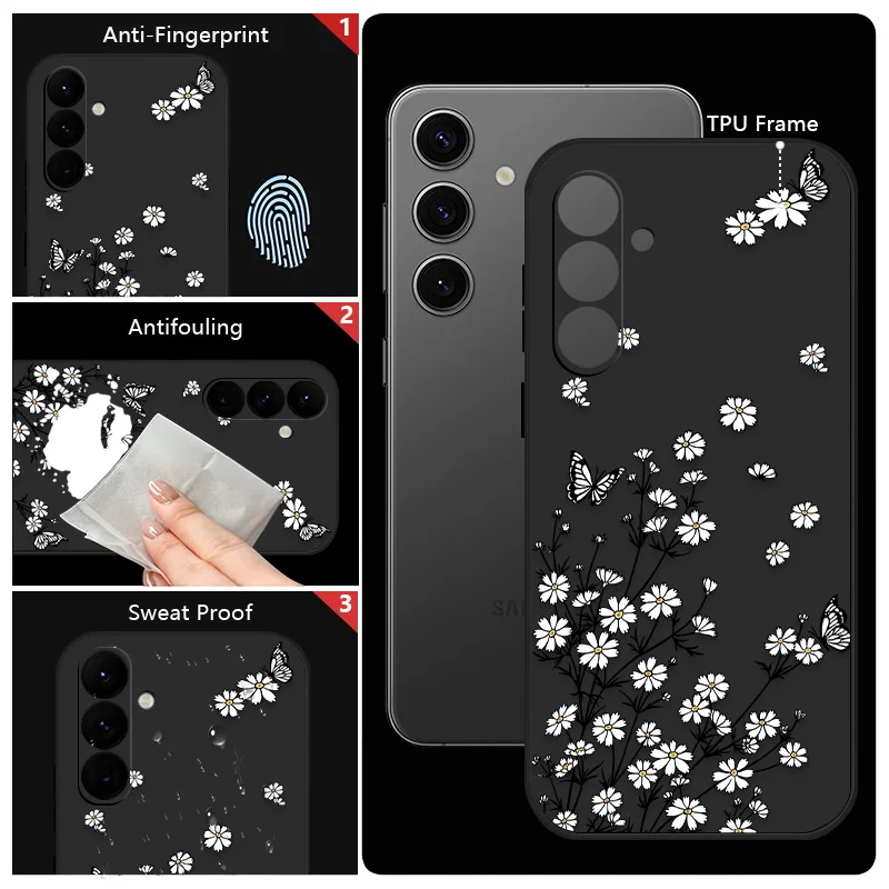 Flower Case For Samsung Galaxy S24 S25 S23 S22 Ultra S21 S20 FE A15 A25 A35 A55 A34 A36 A16 A17 A56 A54 5G Coque Lanyard Cover