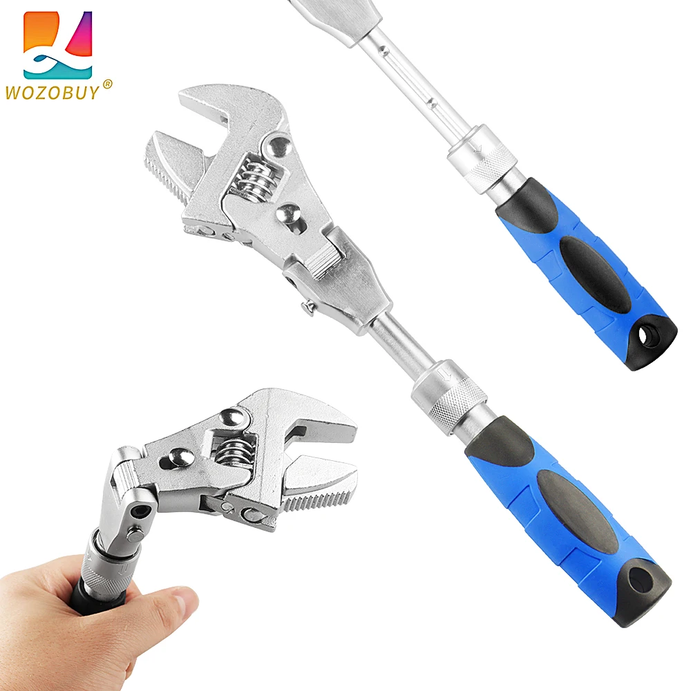 

WOZOBUY 10 Inches Ratchet Wrench Adjustable Activity Folding Head Multifunctional Dual Purpose Repair Bathroom Water Pipe Tools