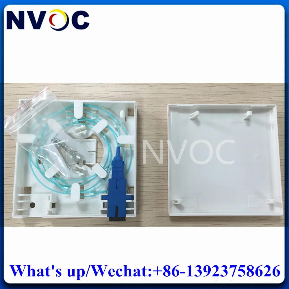 5Pcs FTTH 2Port Wall Mount 86 Fiber Optic Socket Panel with 2pcs SM SX 0.9MM 1M SC/UPC Pigtail  Optical Adaptor