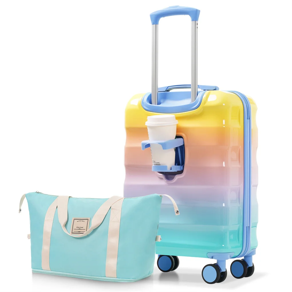 

20" Carry-on Luggage with Cup Holder Lightweight Glossy Hardshell Suitcases with Spinner Wheels TSA Lock Airline Approved