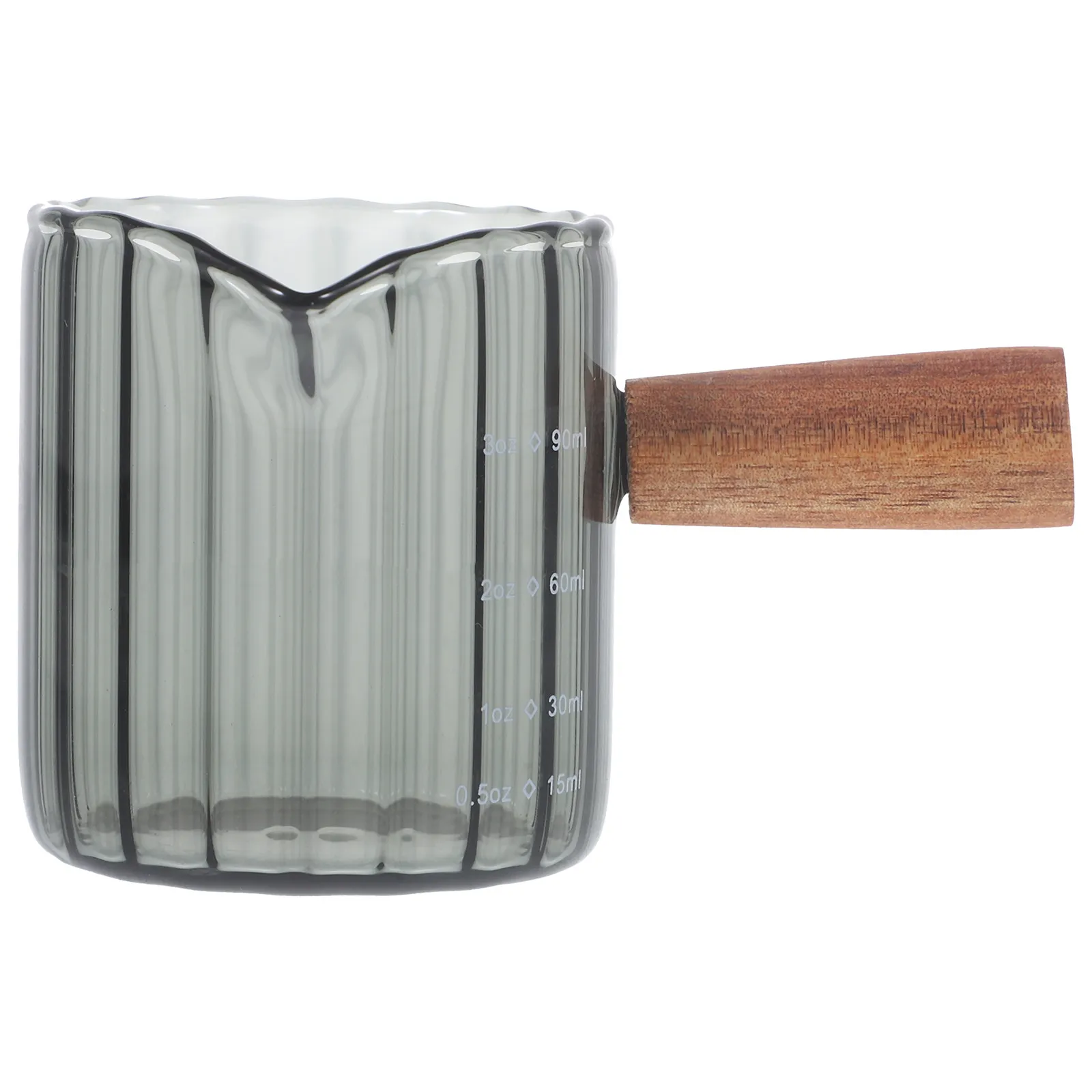 90Ml Transparent Glass Espresso Cup with Natural Wood Handle Multi Function Measuring Pitcher for Milk Creamer Syrup Vinegar