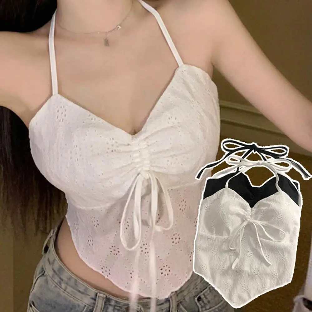 

Tee Tops Suspender Vest Halter Neck Vest Backlesss Camisole Tank Tops Off Shoulder Sexy With Chest Padded Women's Fashion Vest